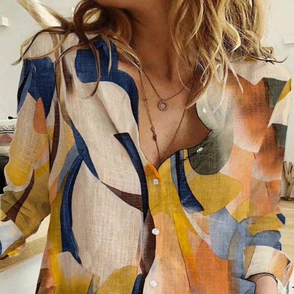 Tops - Orange Casual Women's Fashion Single-Breasted Long Sleeve Shirt